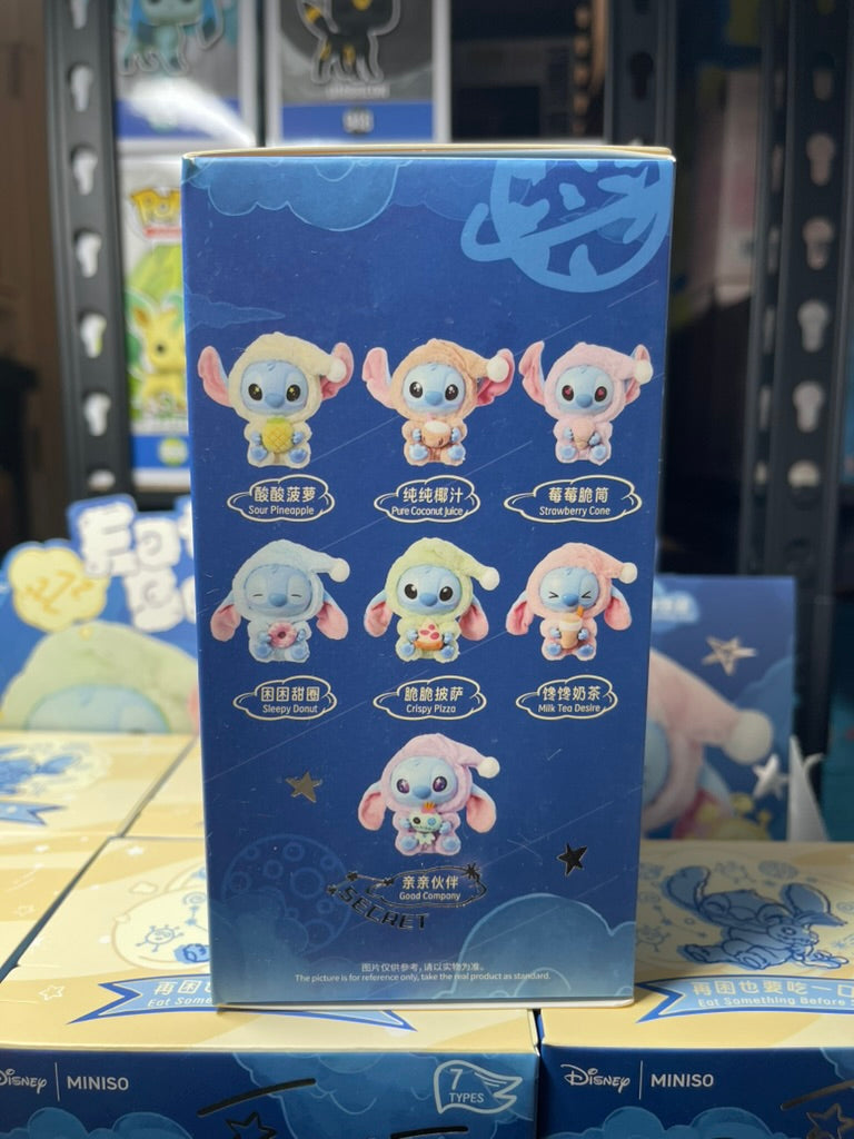 Miniso Stitch Eating Something Before Sleep Plush Keychain - Blind Box image 1