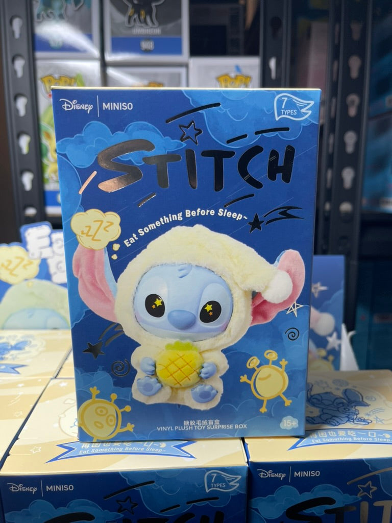Miniso Stitch Eating Something Before Sleep Plush Keychain - Blind Box image 0